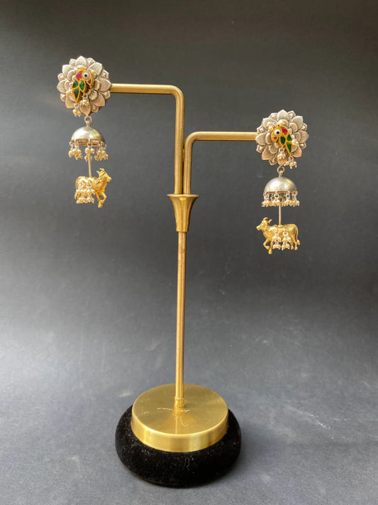 Dhriti Earrings (Green Pink Bird)
