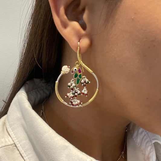 Amu Earrings (Green Bird)