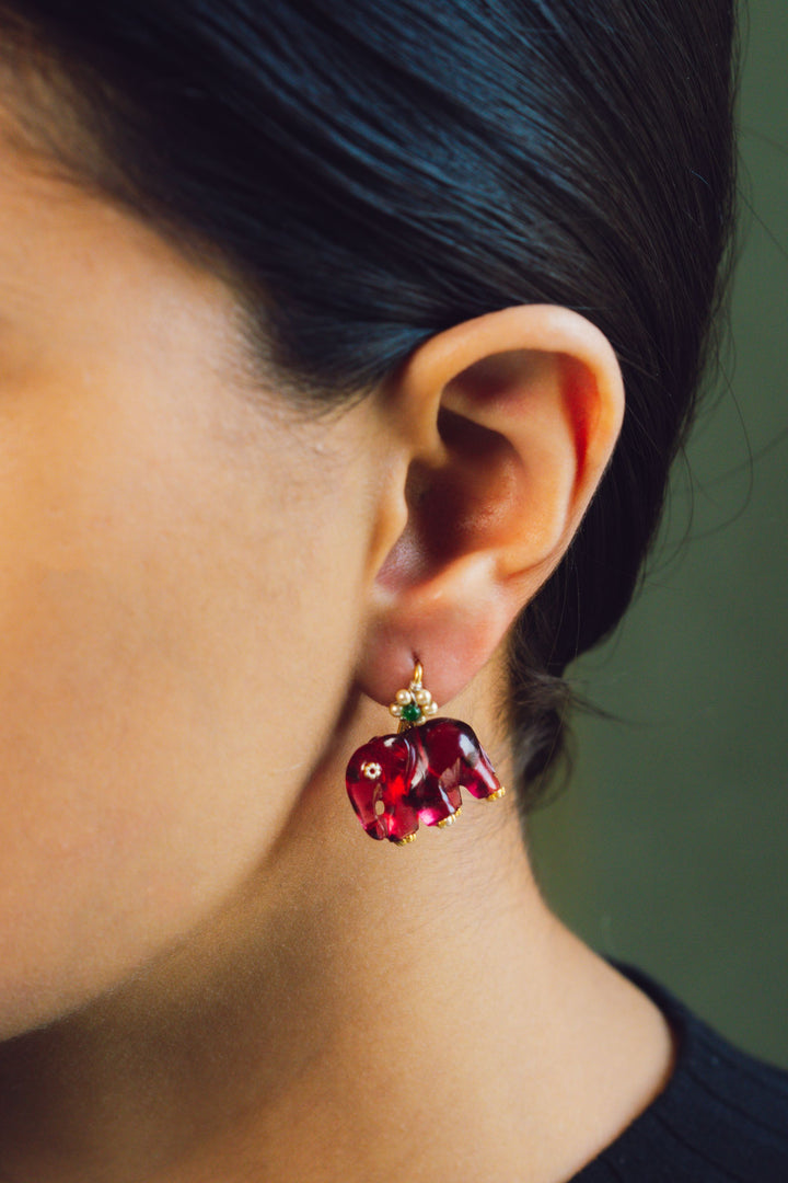 Ela Studs - Red (With Flower)