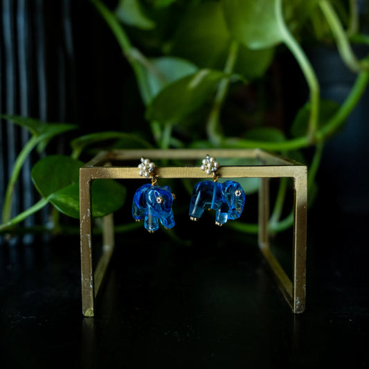 Ela Studs - Blue (With Flower)