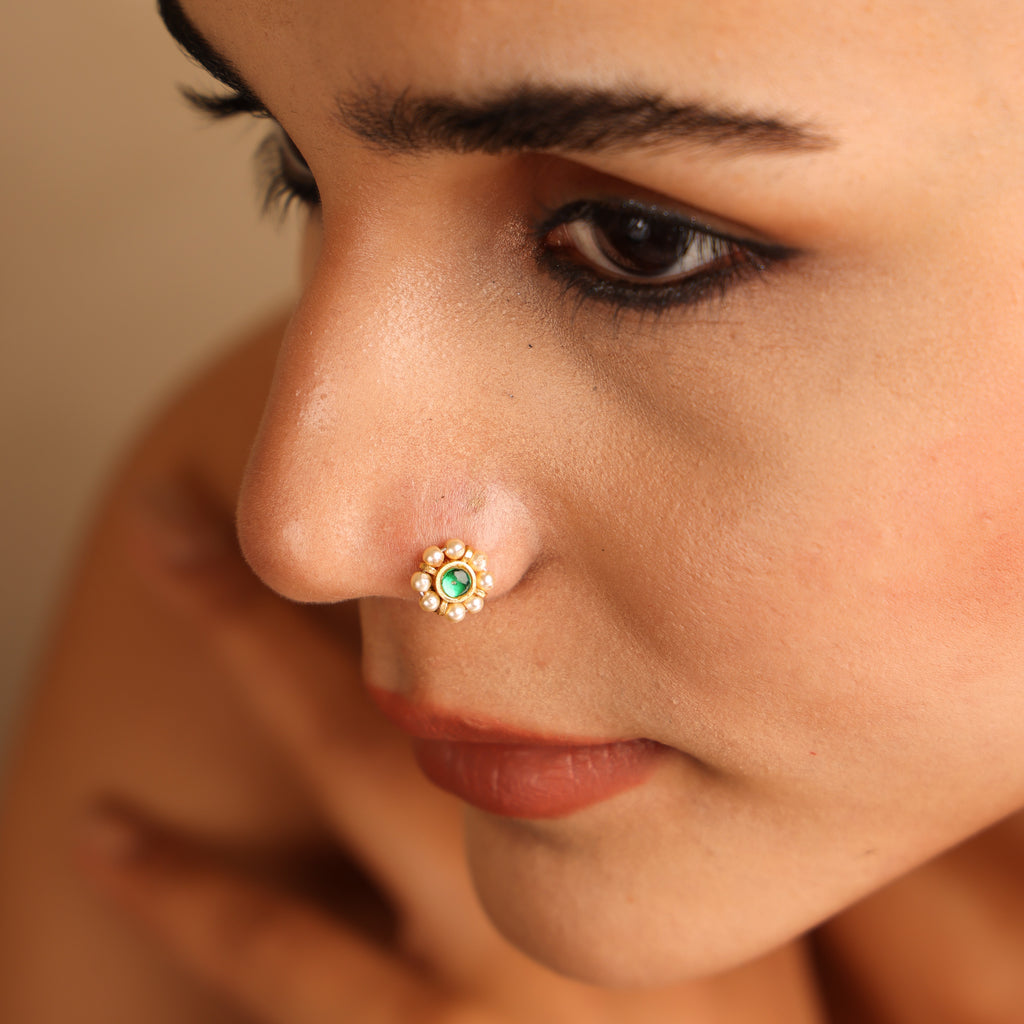 GREEN FLOWER NOSE RING Sheetal Zaveri by Vithaldas