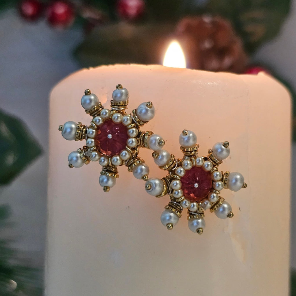 SnowFlake Earring - Red (Studs)
