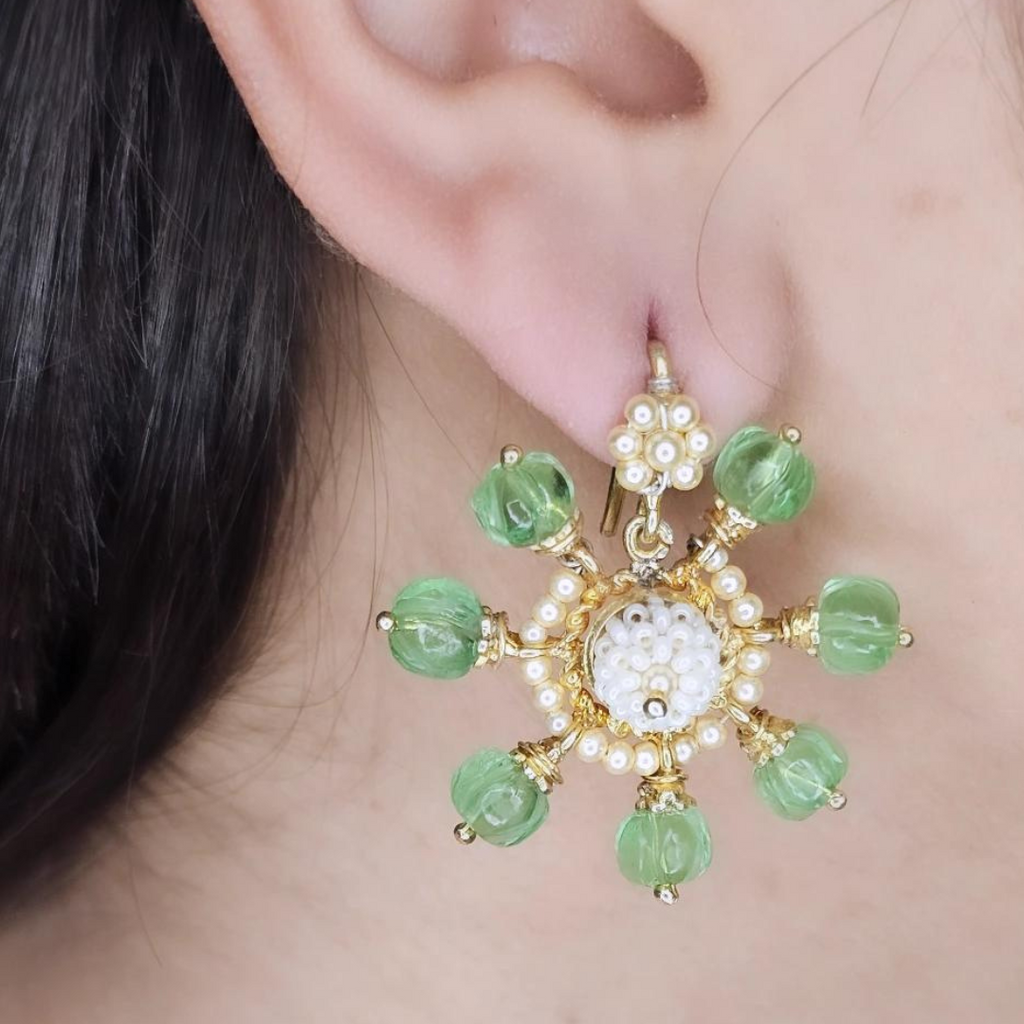 SnowFlake Earring - Green (Hoop Style)