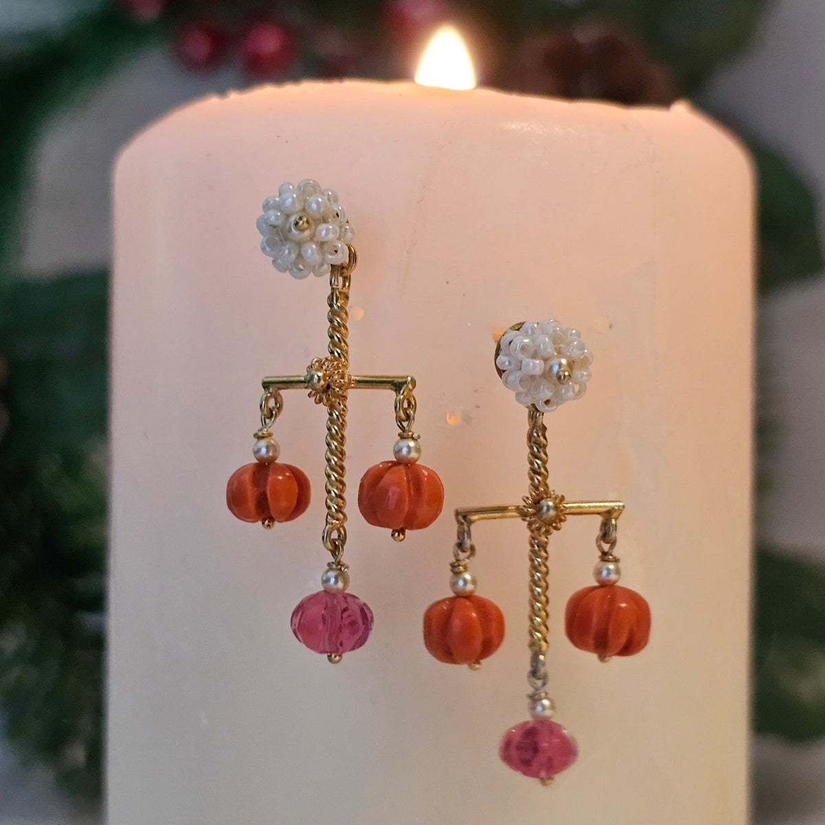 Diana Earrings - Orange & Pink