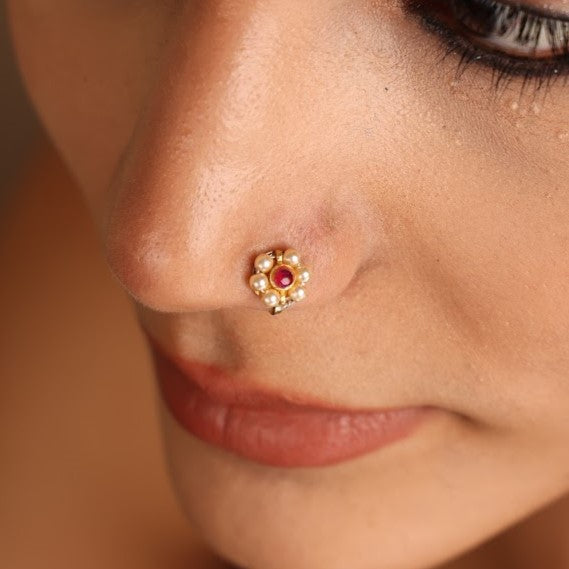 RED FLOWER NOSE RING