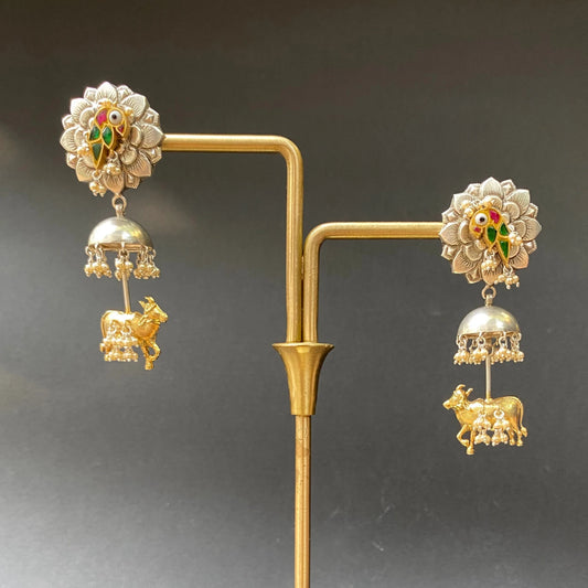 Dhriti Earrings (Green Pink Bird)