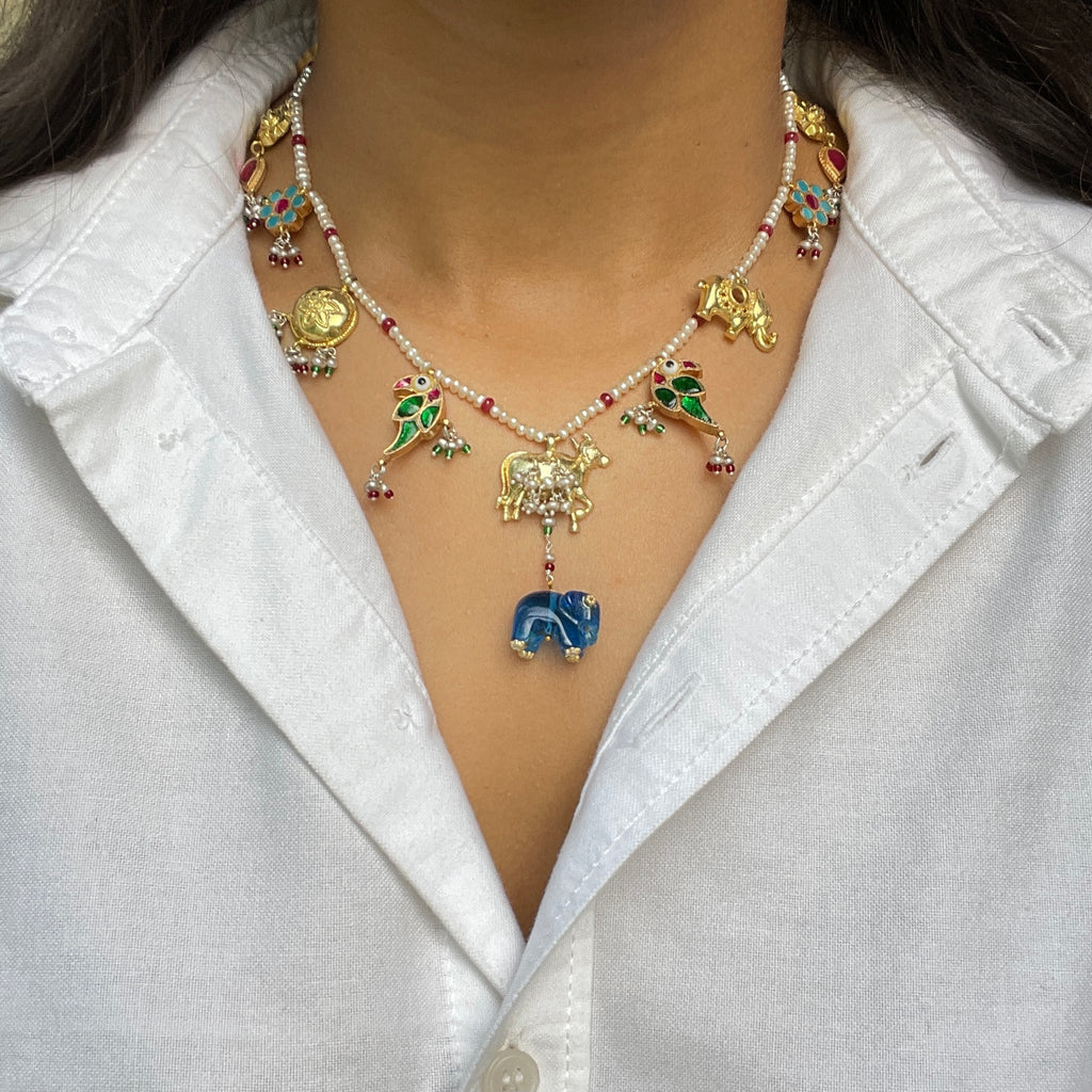 Bhumi Necklace (with blue elephant)
