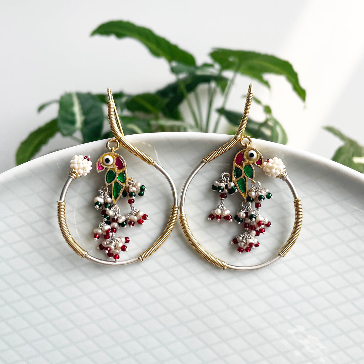 Amu Earrings (Green Bird)