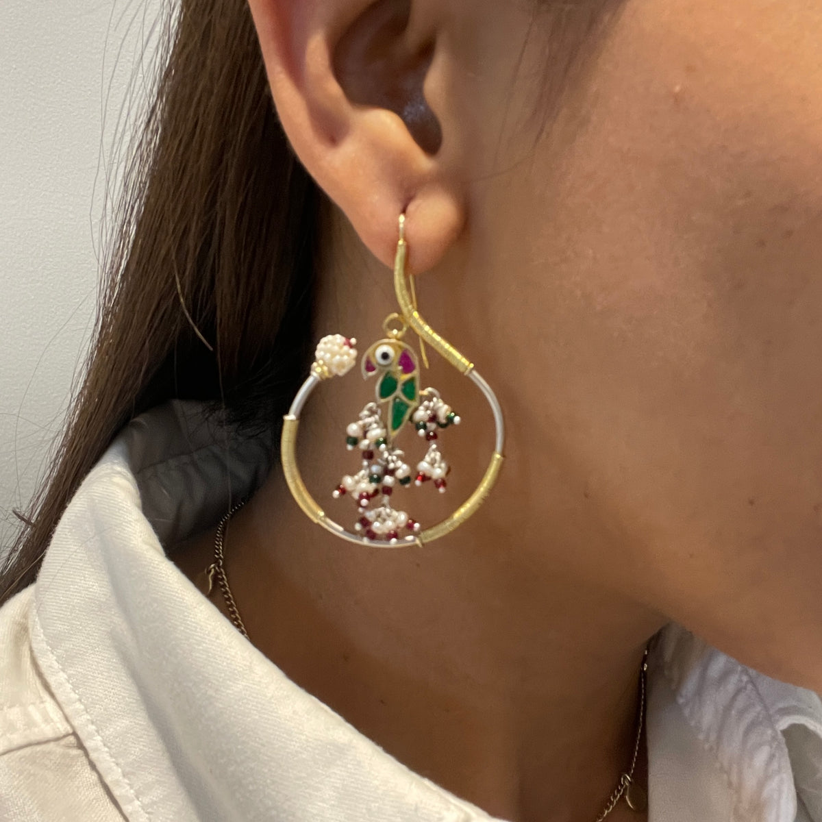 Amu Earrings (Green Bird)