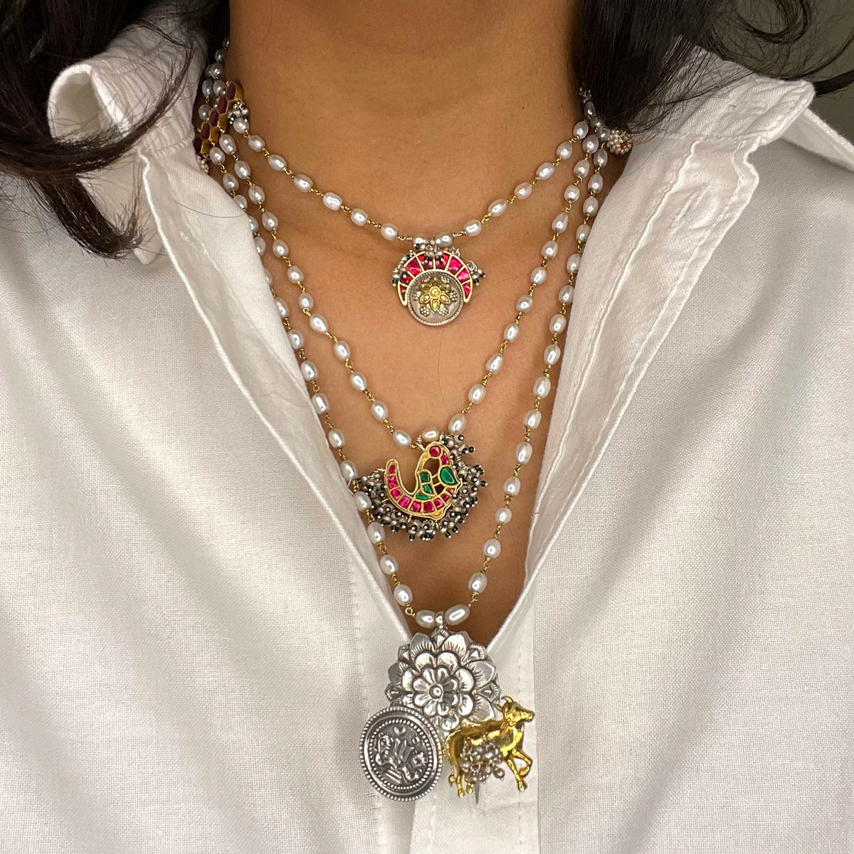 Sumi Layered Necklace (with natural pearls)