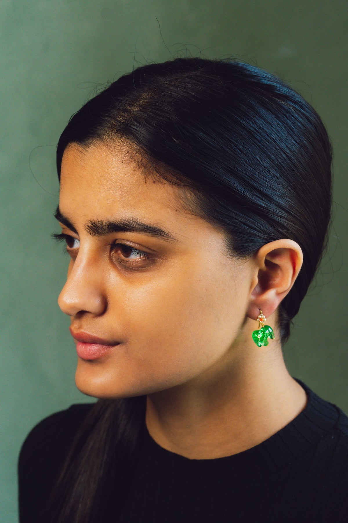 Ela studs - Green (With Flower)
