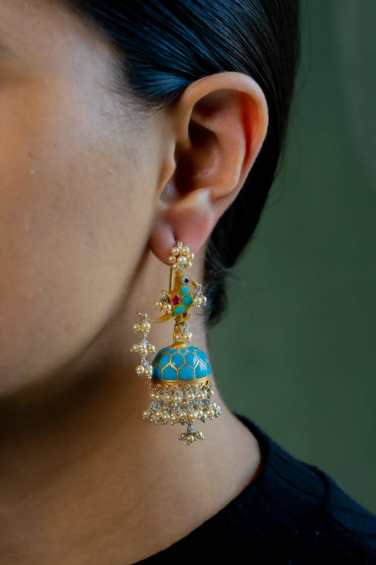 Light Blue Bird Jhumka