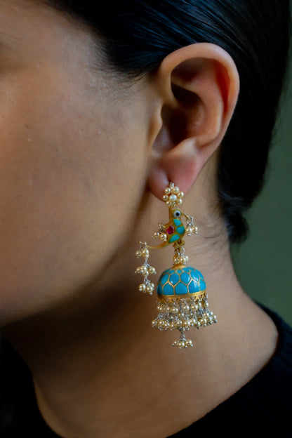 Light Blue Bird Jhumka
