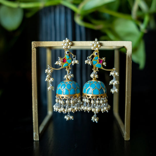 Light Blue Bird Jhumka