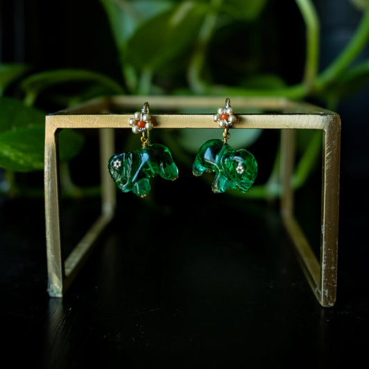 Ela studs - Green (With Flower)