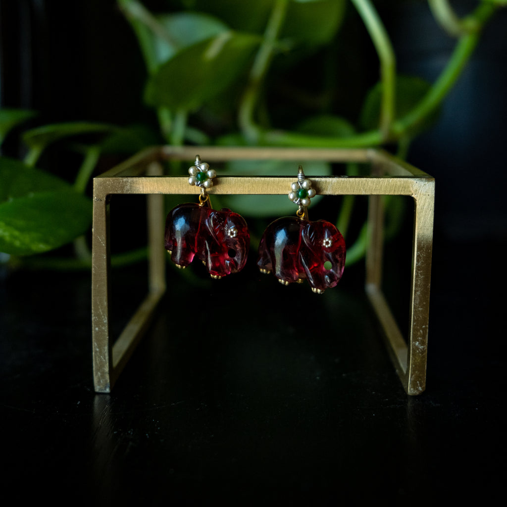 Ela Studs - Red (With Flower)