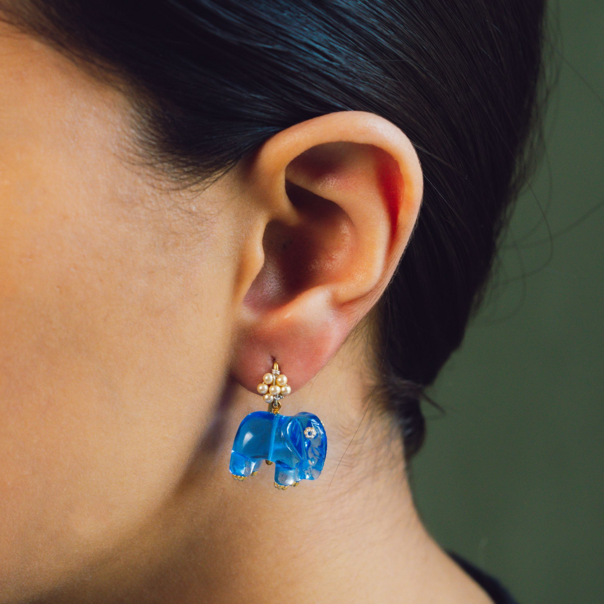 Ela Studs - Blue (With Flower)